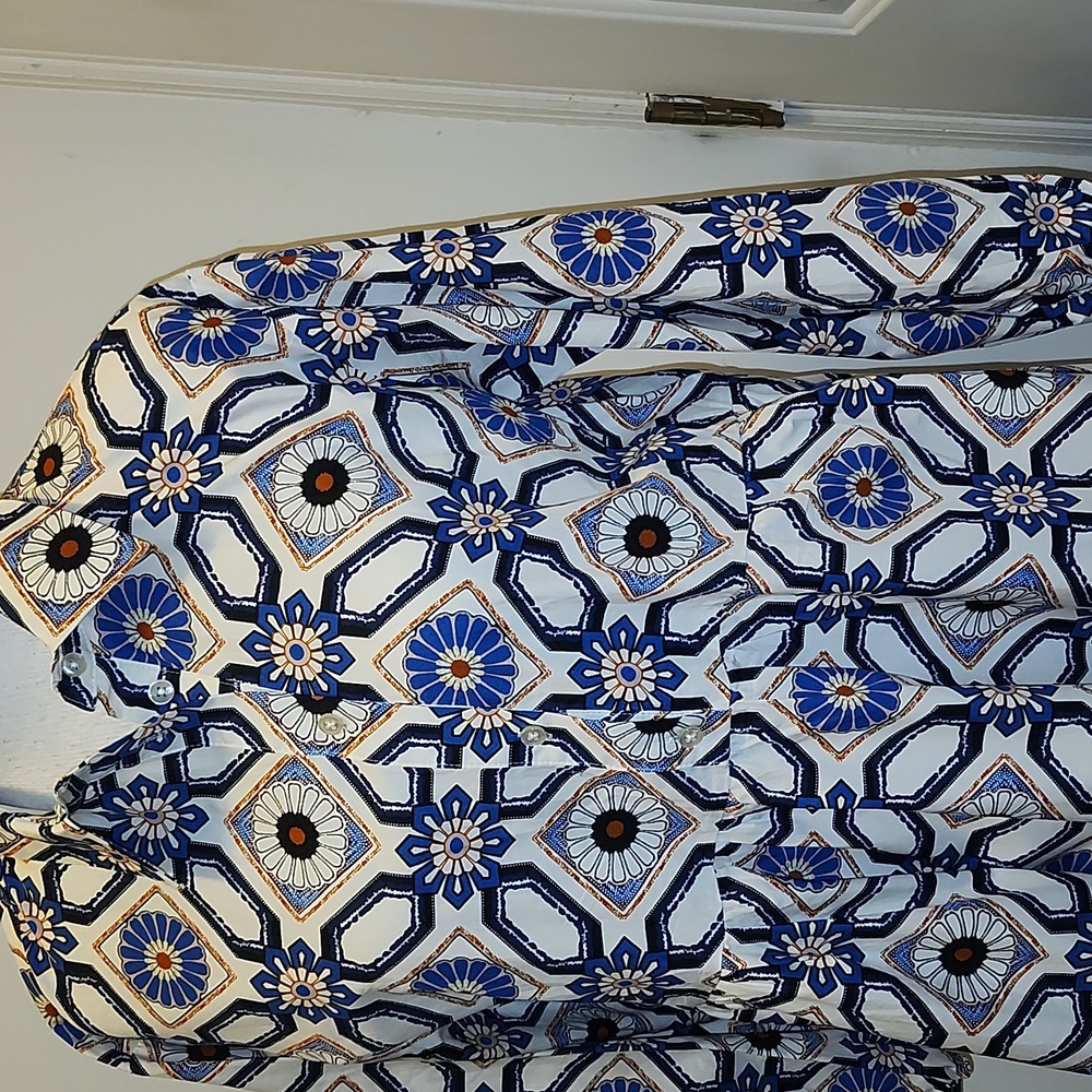 Maeve Anthropologie Blue White Pattern Midi Dress Bettina - Picture 4 of 10